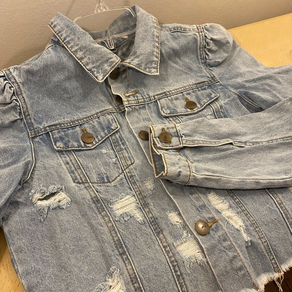 Mono B woman cropped Distressed Puffed Long sleeve Denim Jacket size Small - Picture 13 of 16